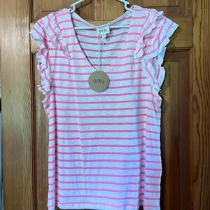 Pink Striped Top with flutter sleeves